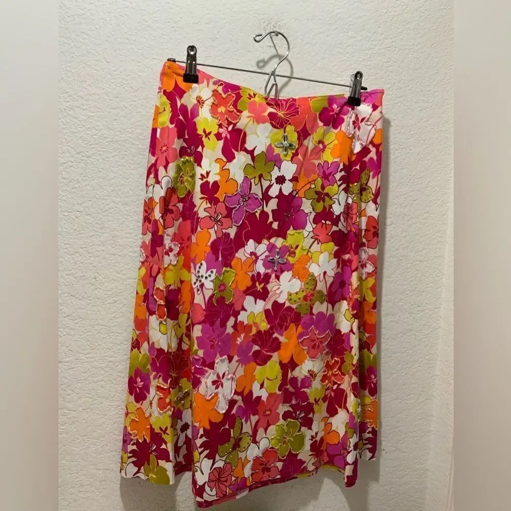 Cynthia Steffe Womens Pink Floral Beaded Knee Length A-Line Skirt Size 8